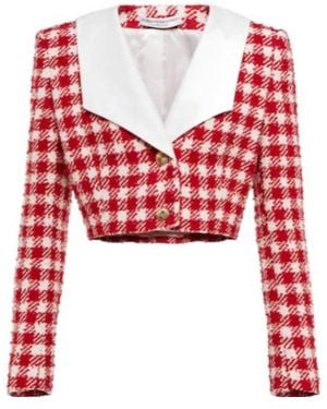 Alessandra Rich Checked Wool-Blend Boucle Jacket - Red