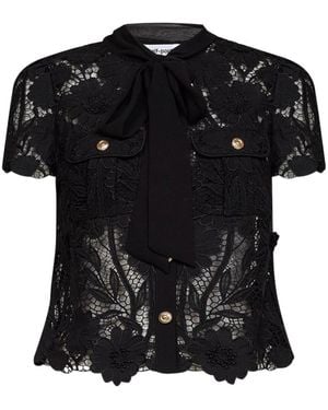 Self-Portrait Lace Tie Neck Top - Black