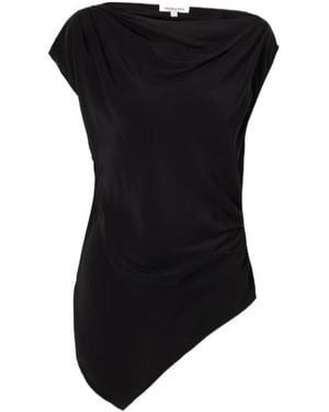 Veronica Beard Yvonne Asymmetric Gathered Crepe De Chine Blouse - Black
