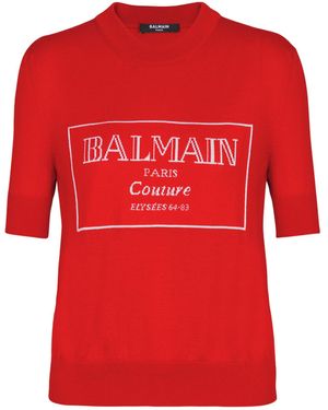 Balmain Logo Detailed Knitted Top - Red