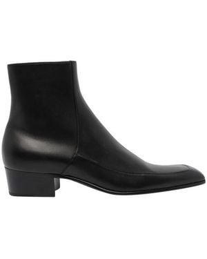 Saint Laurent Square Toe Zip-Up Boots - Black