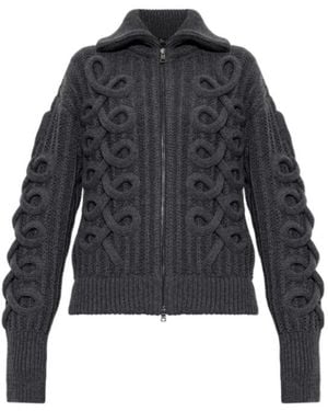 Etro Ribbed Wool-Blend Cardigan With Zip And Woven Detailing - Blue