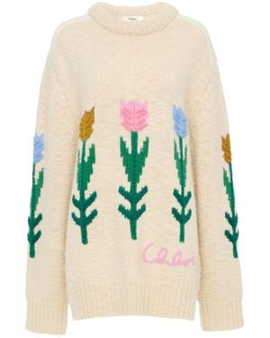 Chloé Chloé Mp 29 Floral Oversized Knitted Jumper - White
