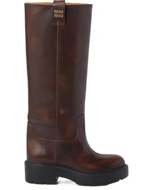Miu Miu Round-Toe Boots - Brown