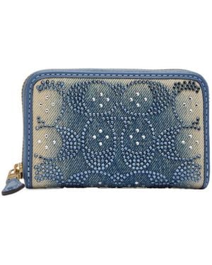 COACH Embellished Denim And Leather Wallet - Blue