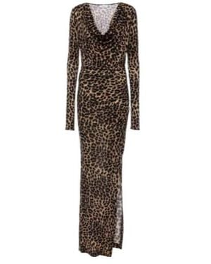 Blumarine Leopard-Print Wool Jersey Maxi Dress - Brown