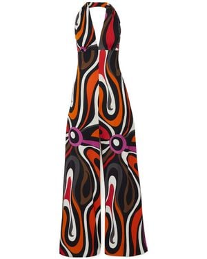 PUCCI Marmo-Print Halterneck Jumpsuit - Red