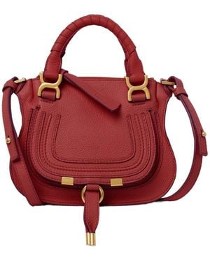 Chloé Debossed-Logo Leather Shoulder Bag - Red