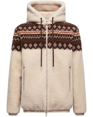 Moncler Geometric Jacquard Wool Blend Hoodie - Natural