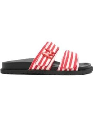 MSGM Striped Canvas Slides - Red