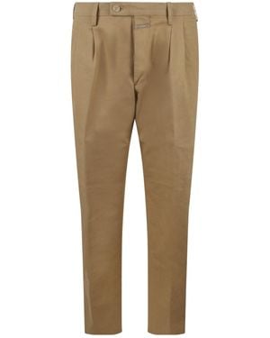 Closed Pleated Stretch-Cotton Trousers - Natural