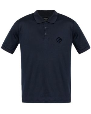Giorgio Armani Button Detailed Short-Sleeved Polo Shirt - Blue