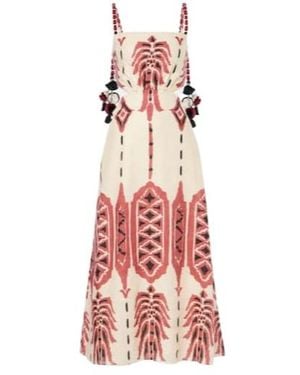 Johanna Ortiz Embroidered Printed Linen Midi Dress