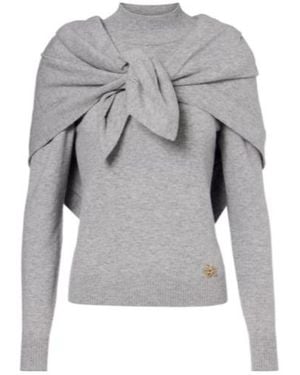 Oscar de la Renta Scarf-Detail Cashmere Jumper - Grey