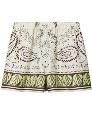 Tory Burch Silk Camp Shorts - Natural
