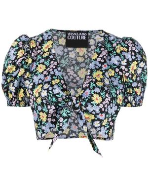 Versace Jeans Couture Floral-Print Crop Top - Blue