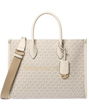 Michael Kors Mirella Medium Signature Logo Tote Bag - Natural
