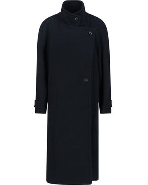 Low Classic Stand Collar Long Coat - Black