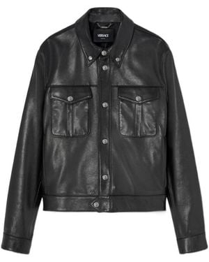 Versace Logo-Engraved Leather Jacket - Black