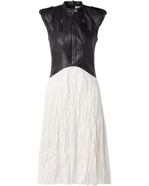 Gabriela Hearst Athena Panelled Leather And Crinkled Silk-Blend Twill Midi Dress - White