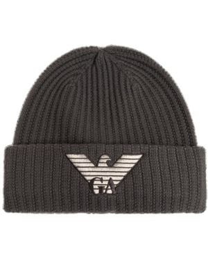 Emporio Armani Ribbed Knit Hat - Black