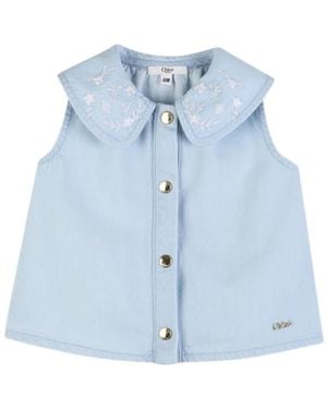 Chloé Embroidered-Collar Top - Blue