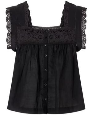 Citizens of Humanity Mia Embroidered Pleated Ramie Blouse - Black