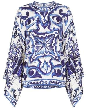 Dolce & Gabbana Silk-blend Majolica Print Top - Blue