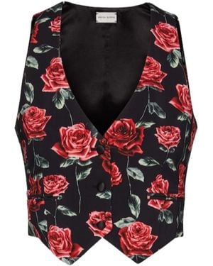 Magda Butrym Rose Printed Jersey Vest - Red