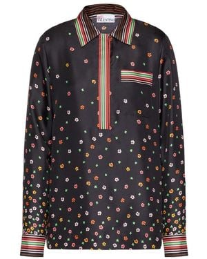 RED Valentino Flowers Printed Satin Top - Black