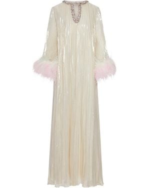 Self-Portrait Metallic Ombre Feather Maxi Dress - White