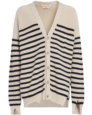 Marni Destroyed Striped Knit Cardigan - White