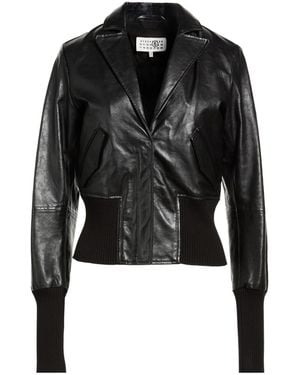 MM6 by Maison Margiela Simple-Style Leather Jacket - Black