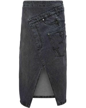 JW Anderson Jw Anderson Twisted Denim Midi Skirt - Gray