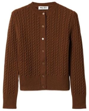 Miu Miu Cashmere Cable-Knit Cardigan - Brown