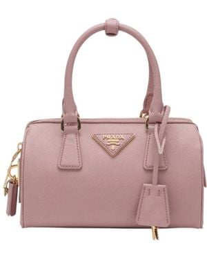Prada Triangle-Patch Zipped Tote Bag - Pink