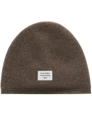 Acne Studios Cashmere Beanie With Logo - Brown