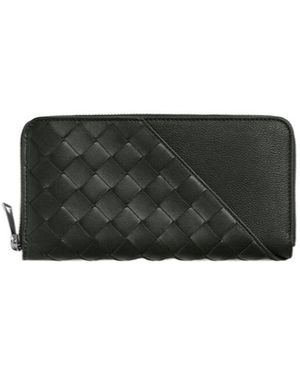 Bottega Veneta Intrecciato Diagonal Zip Around Wallet - Black