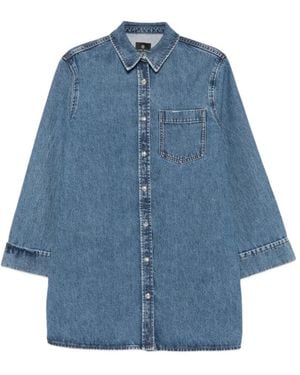 Anine Bing Mary Button-Up Chest-Pocket Mini Dress - Blue