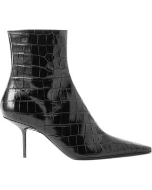 Victoria Beckham Crocodile-Print Ankle Boots - Black