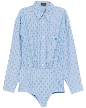 Etro Floral-Print Striped Bodysuit - Blue