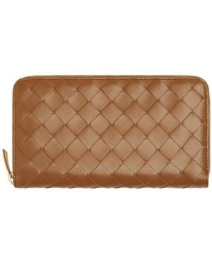 Bottega Veneta Intrecciato Zip Around Wallet - Brown