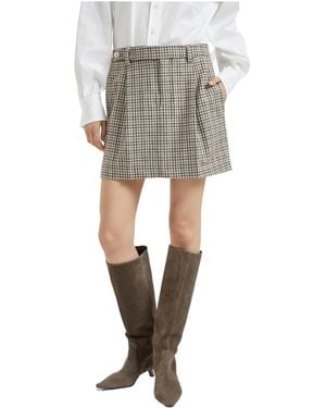 Brunello Cucinelli Checked Mini Skirt - Grey