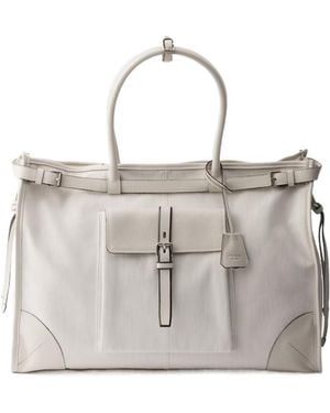 Prada Bonnie Denim And Leather Tote Bag - Gray