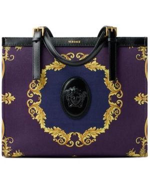 Versace Riviere Printed Canvas Tote - Blue