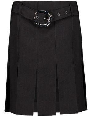 Rabanne Belted Pleated Midi Skirt - Black