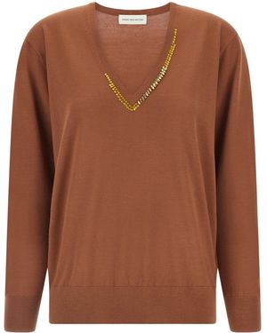Dries Van Noten Tuomas Embellished V-Neck Jumper - Brown