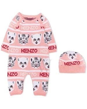 KENZO Intarsia Logo Baby Bodysuit And Hat Set - Pink