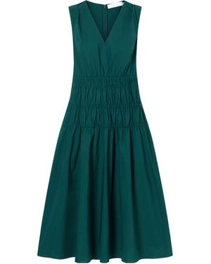 Proenza Schouler Shirred Cotton-Blend Poplin Midi Dress - Green