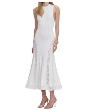 Self-Portrait Lace-Panel Knitted Midi Dress - White